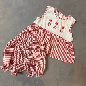 Kohana Vintage Baby Outfit Dress Red Stripe Dress Bloomers 18 Months Girl